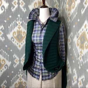 Ralph Lauren Green Merino Wool/Cashmere Open Front Shawl Collar Circle Cardigan